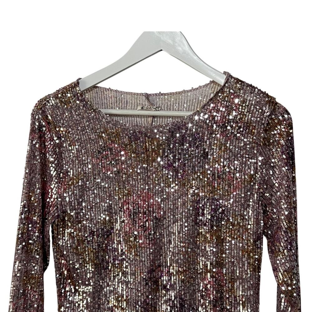 FREE PEOPLE Intimately Top Womens Medium Printed Gold Rush Sequin In Lilac Combo - Picture 6 of 13